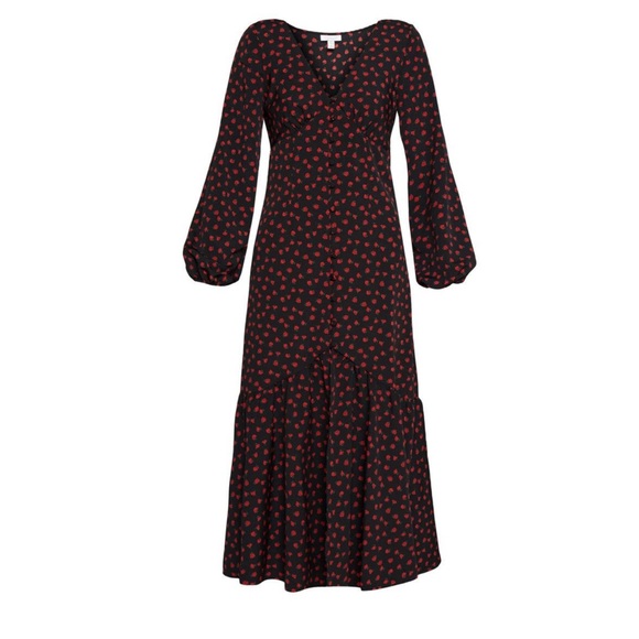 Topshop Black Floral Rose Print Button Down V Neck Midi Dress - Picture 6 of 9